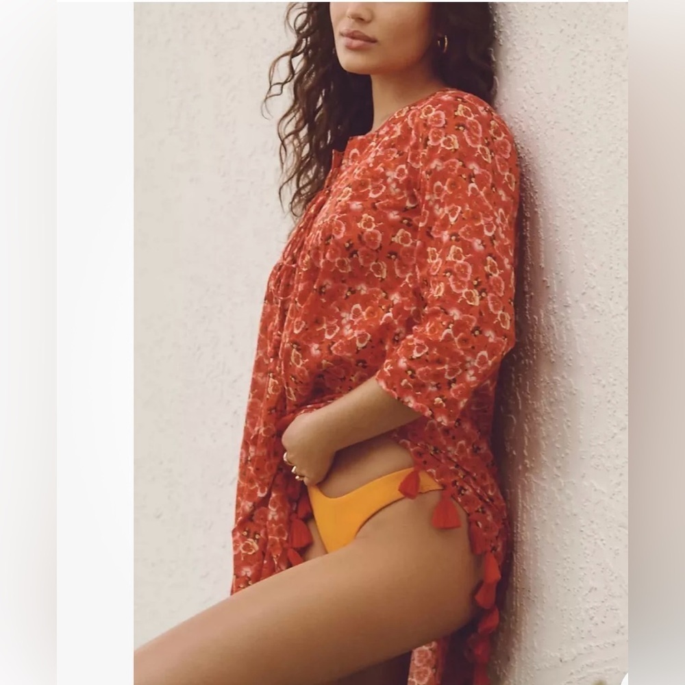 NWT Anthropologie Ro's Garden Seychelles Mini Dress Cover Up XS Pansies Red $155 - Picture 4 of 11